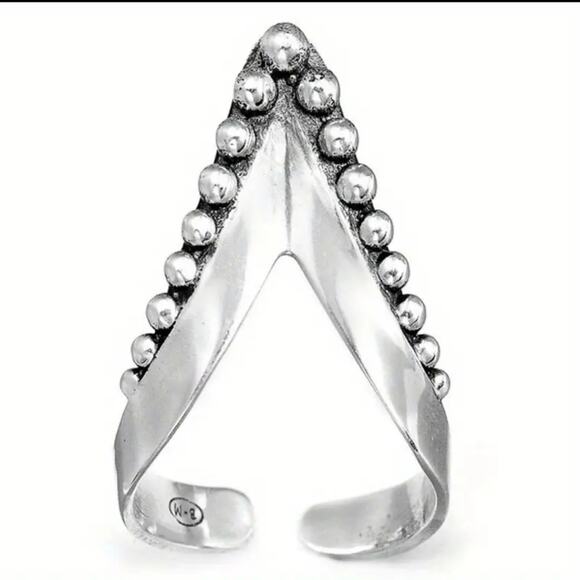 Full Finger Punk Ring Silver Plated Chevron Cuff, Retro V-Design - Picture 6 of 9